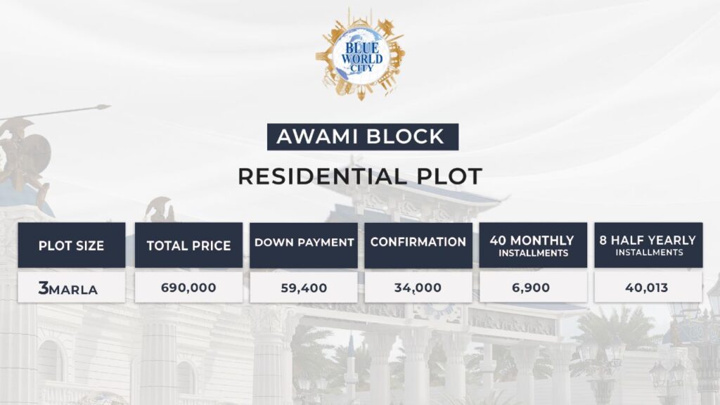 Blue world city Awami block payment plan